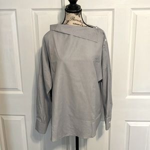 Asymmetrical collar striped shirt